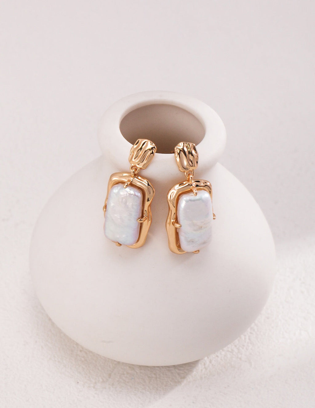 Rectangle Link Pearl Earrings-1